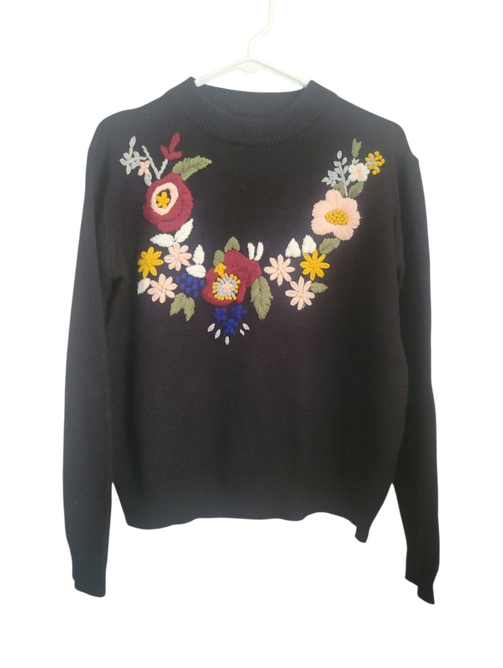 Anthropologie Monarc Floral Embroidered Black Sweater Cottagecore Boho M Medium - Picture 2 of 10